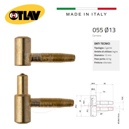 Cerniera anuba normale otlav serie 055 ottonata  | ferramentastella.it