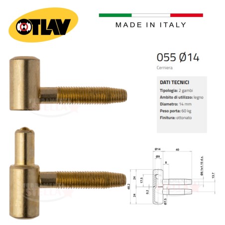 Cerniera anuba normale otlav serie 055 ottonata  | ferramentastella.it