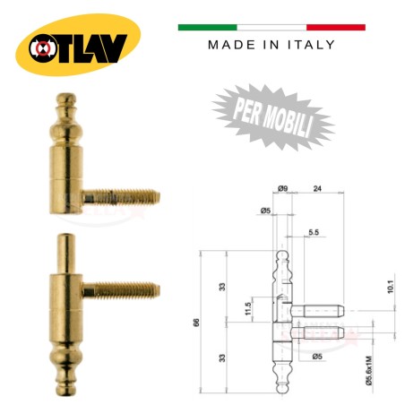 Cerniera anuba barocco ø 9 otlav per antine | ferramentastella.it