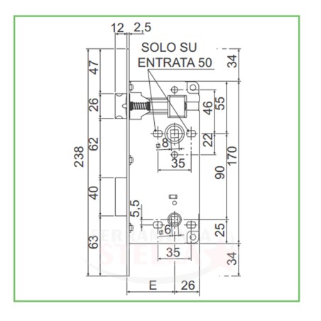 SERRATURA DOPPIO QUADRO PER BAGNI, WC E APERTURE CON NOTTOLINO Q 6 e Q 8 - OTTONATA