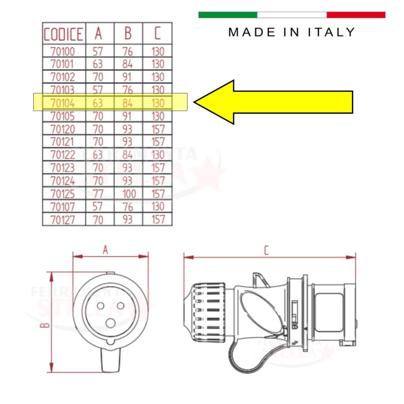 Spina industriale rossa 3p t 6h 400v fanton argo | ferramentastella.it