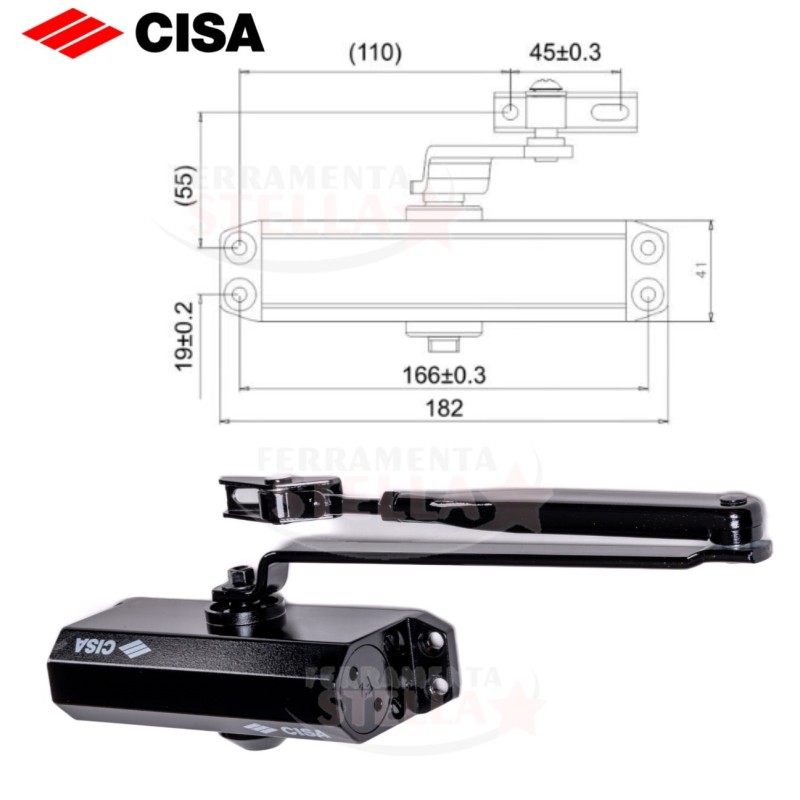CHIUDIPORTA A BRACCIO AEREODINAMICO CISA 604 SENZA FERMO NERO RALLENTATORE PORTA