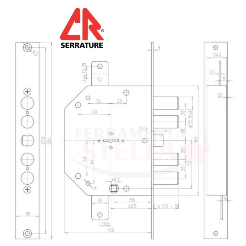 Serratura per blindate 2155 28 cr scivolo + mandate  |  ferramentastella.it