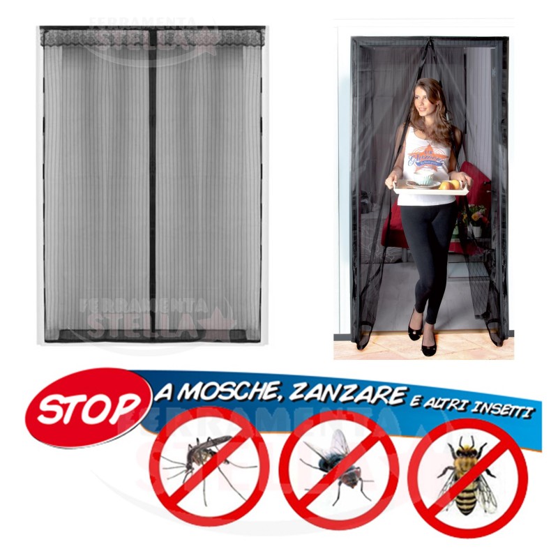 ZANZARIERA PER PORTE MAGNETICA - SI CHIUDE AUTOMATICAMENTE - 120 X 240 CON MERLETTO NERA