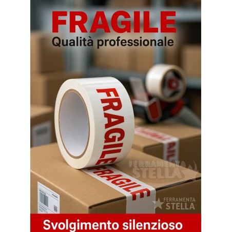 Nastro adesivo 50x66 mt fragile scritta rossa  |  ferramentastella.it
