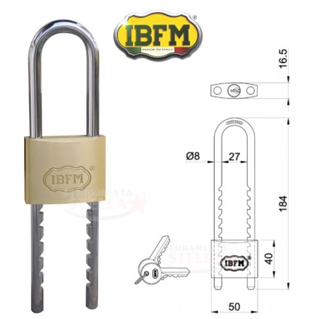 Lucchetto ad arco ottone prolungato | ferramentastella.com