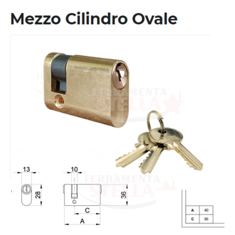 Mezzo cilindro ovale IBFM ottone lucido 40 mm | ferramentastella.it