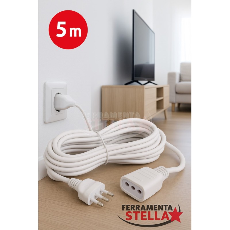 Prolunga elettrica 5 metri corrente cavo bianca | ferramentastella.it