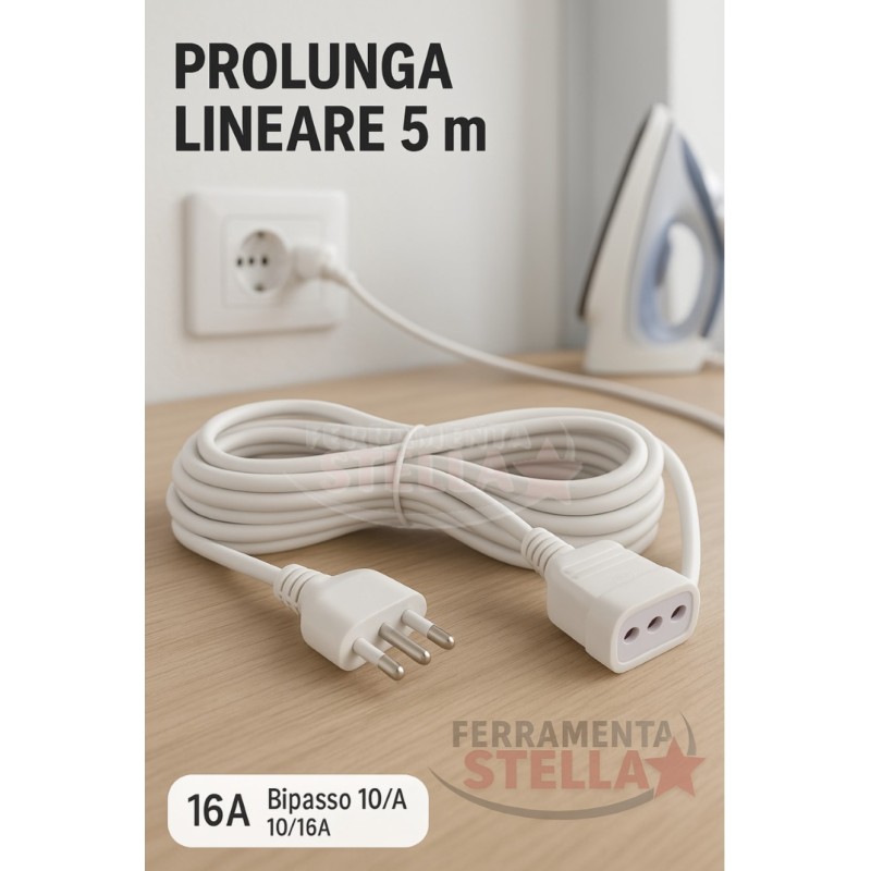 Prolunga elettrica 5 metri corrente cavo bianca | ferramentastella.it