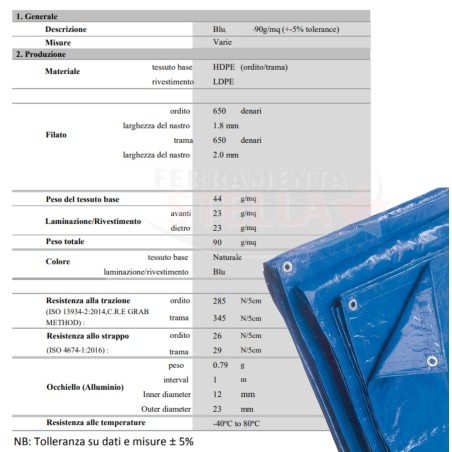 Telo occhiellato  2x3 per copertura moto legna auto  |  ferramentastella.it