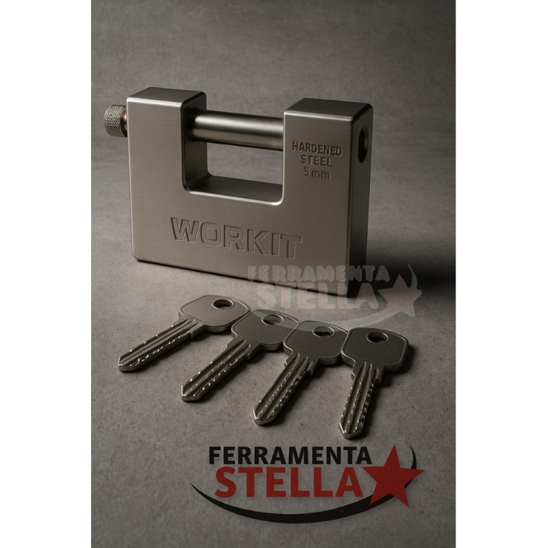 Lucchetto antiscasso acciaio mm 94 con 5 chiavi | ferramentastella.it