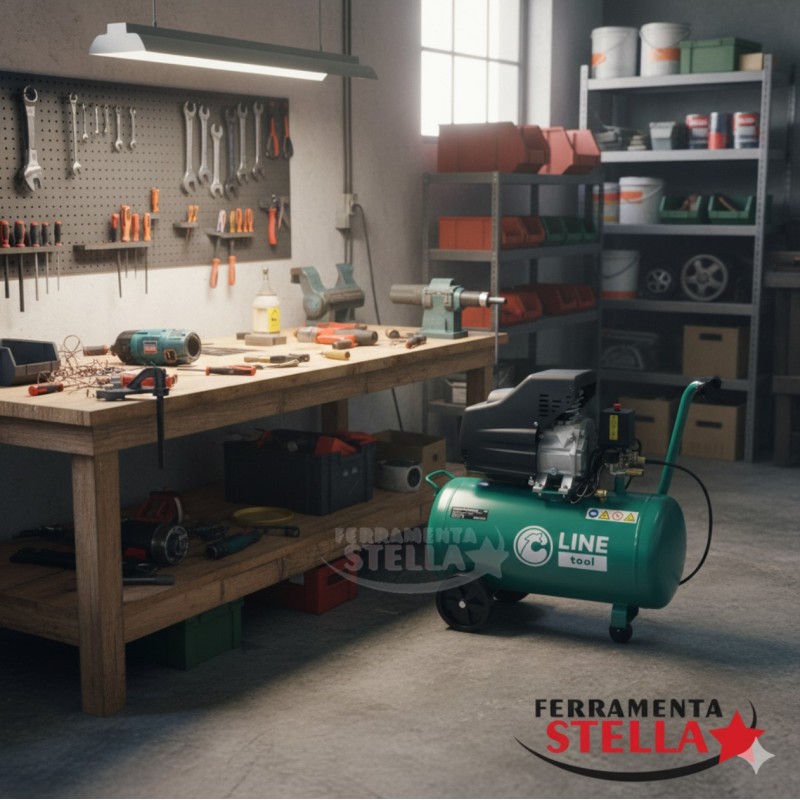 Compressore SimplyAirC-24 compatto e potente, vista laterale con maniglia e ruote.