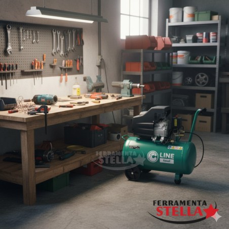 Compressore SimplyAirC-24 compatto e potente, vista laterale con maniglia e ruote.