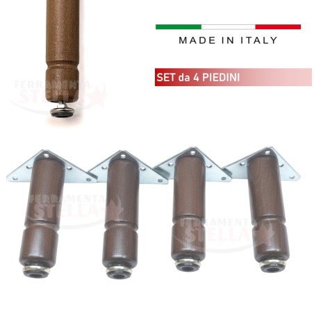 Piedini in legno noce 15 cm con piastra mobili | ferramentastella.it