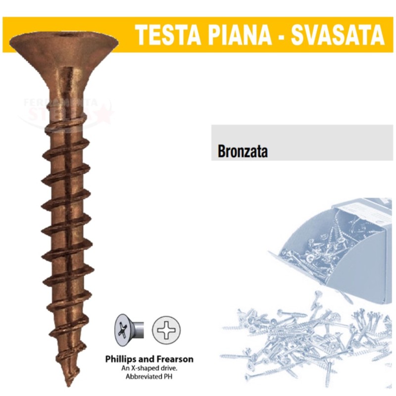 Viti truciolare 4,5x35 bronzate TPS testa piana | ferramentastella.it