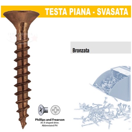 Viti truciolare 4,5x35 bronzate TPS testa piana | ferramentastella.it