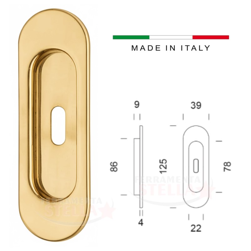 Maniglia da incasso Martinelli Serie NOXIA – ottone massiccio – finitura oro lucido – foro chiave