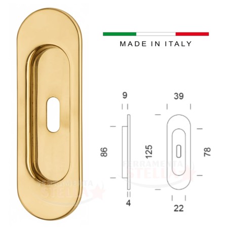 Maniglia da incasso Martinelli Serie NOXIA – ottone massiccio – finitura oro lucido – foro chiave