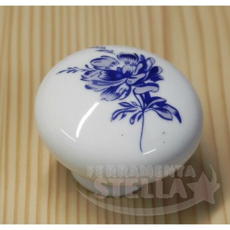 Pomolo bianco porcellana fiori blu 32mm pomellino| ferramentastella.it