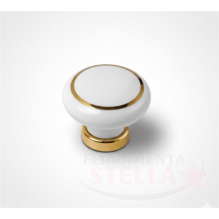 Pomolo bianco porcellana oro pomellino cassetti | ferramentastella.it