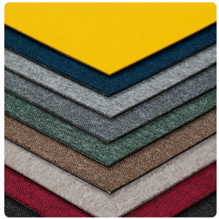 Quadrotte moquette giallo installate in open space – posa senza colla, facile sostituzione singola