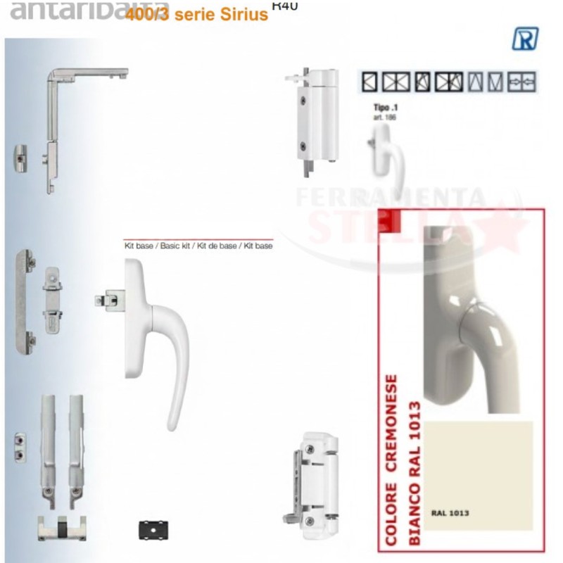 KIT ANTA E RIBARLA PER r40 - R 40 COLORE BIANCO 1013 - FONDERIA RAGNI ART. 400 PER ALLUMINIO E FERRO