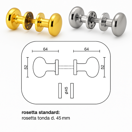 Coppia pomolo oro lucido porta portone | ferramentastella.it
