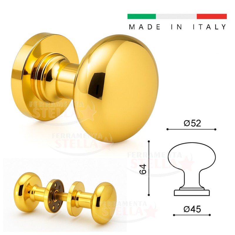 Coppia pomolo oro lucido porta portone | ferramentastella.it