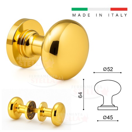 Coppia pomolo oro lucido porta portone | ferramentastella.it