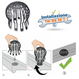 PARA FOGLIE PARAFOGLIE PER GRONDAIA GRONDE PLUVIALI - NERO IN PER adatto per FORI MM 60 A 120 MM 2