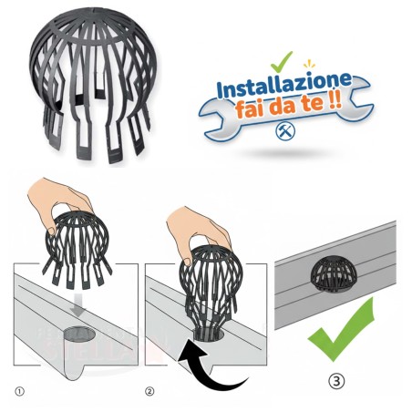 Parafoglie per Grondaia Nero - per Fori 60-120 | ferramentastella.com