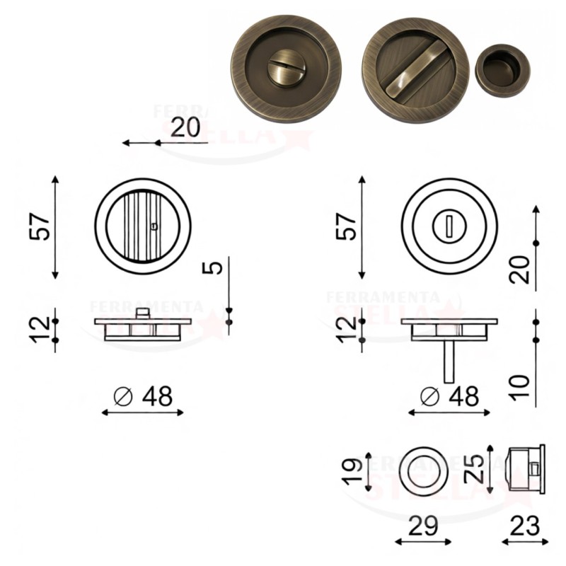 Kit maniglia porte scorrevoli bronzo graffiato | ferramentastella.com