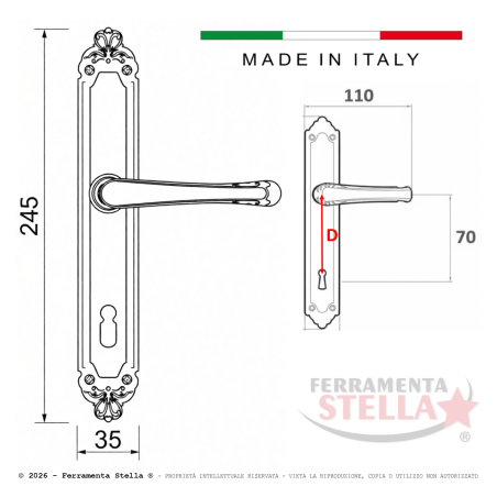 Coppia maniglie maniglia con placca porta bronzo | ferramentastella.it