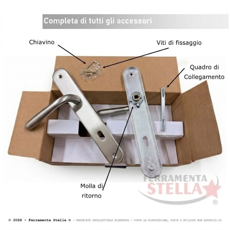Coppia maniglia con placca cromo satinato porte | ferramentastella.it