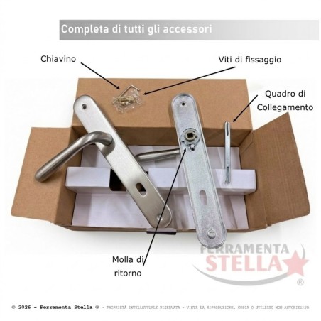 Coppia maniglia con placca cromo satinato porte | ferramentastella.it