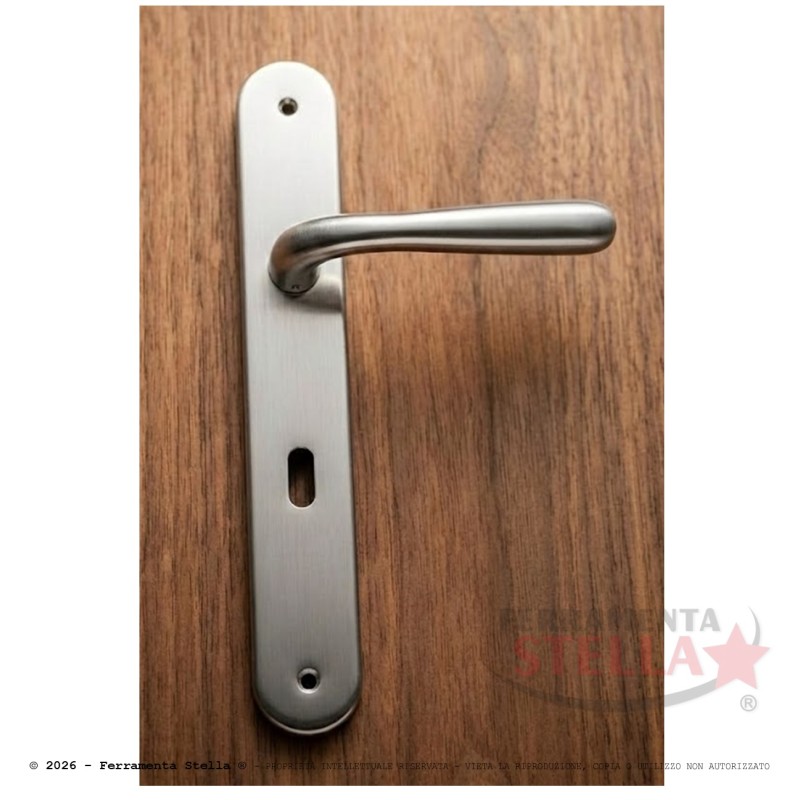 Coppia maniglia con placca cromo satinato porte | ferramentastella.it