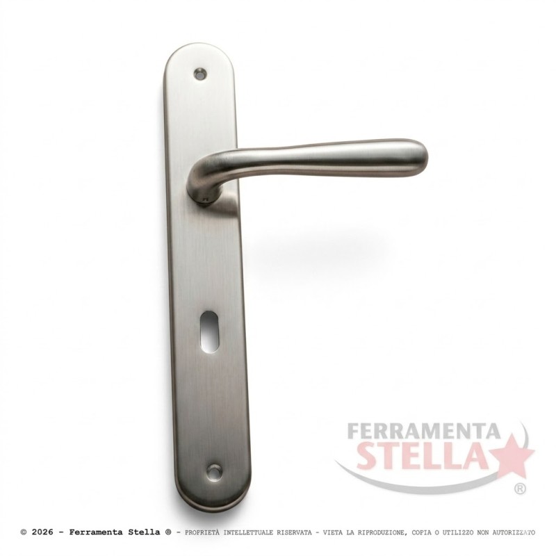 Coppia maniglia con placca cromo satinato porte | ferramentastella.it