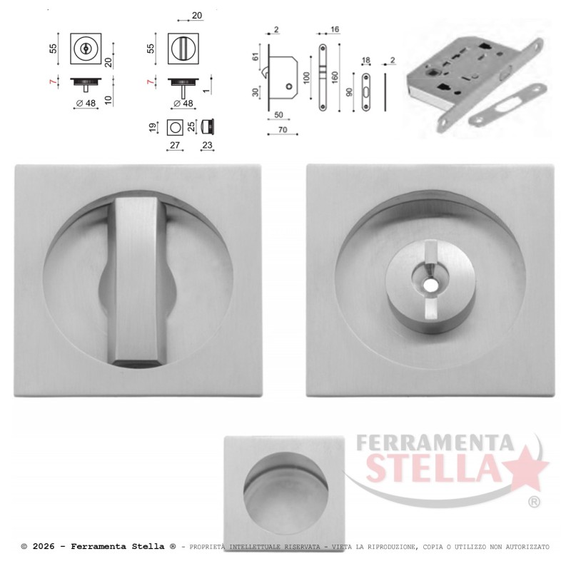 Kit Maniglia Nottolino Porte Scorrevoli Quadrato | ferramentastella.it