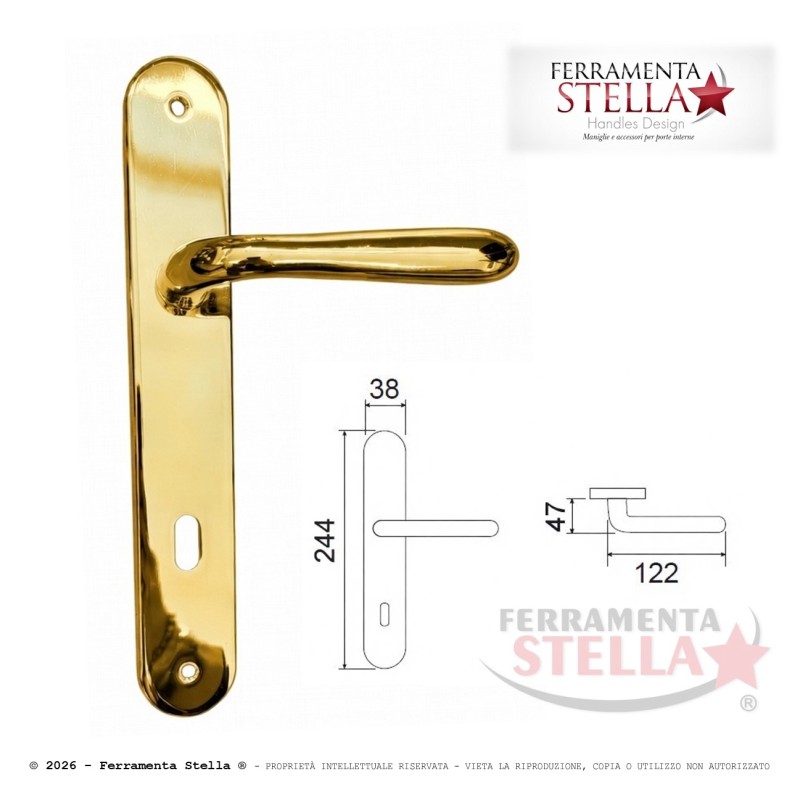 Maniglia con placca foro chiave oro lucido 90 | ferramentastella.it