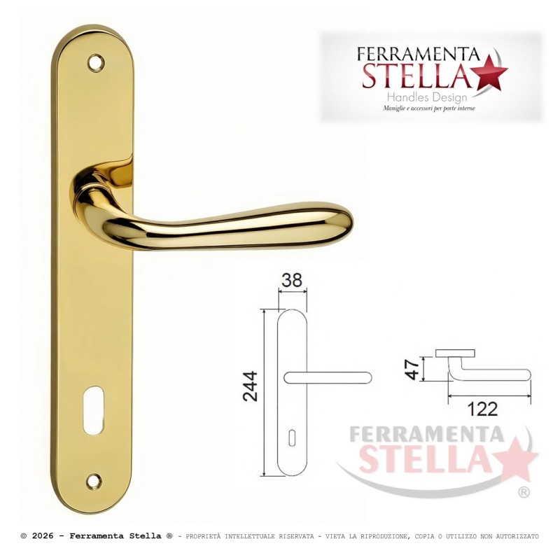 Maniglia con placca foro chiave oro lucido 90 | ferramentastella.it