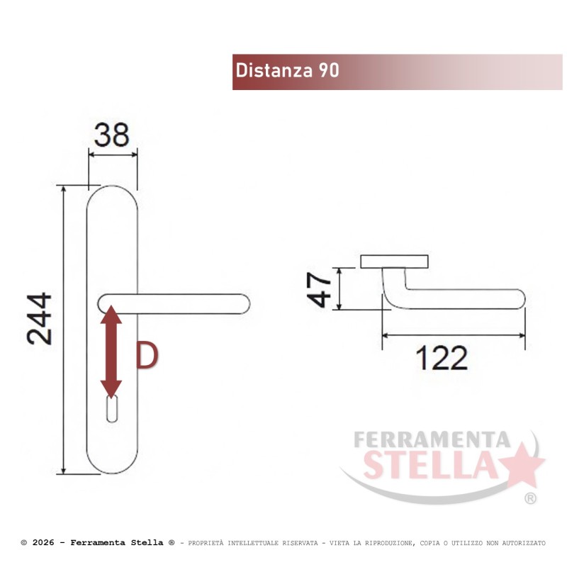 Maniglia con placca foro chiave oro lucido 90 | ferramentastella.it