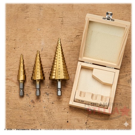 Set frese coniche in hss in scatola legno | ferramentastella.com