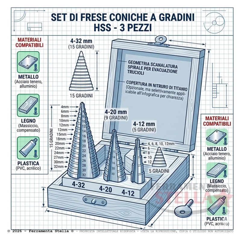 Set frese coniche in hss in scatola legno | ferramentastella.com