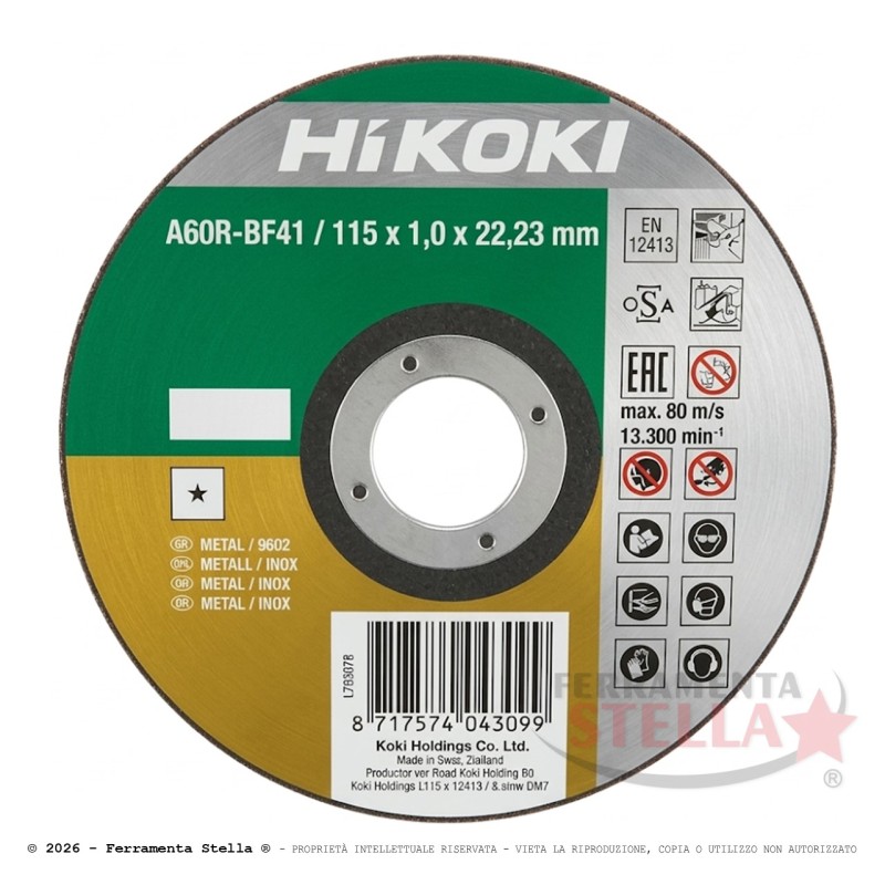 Disco Taglio HiKOKI 115x1.0 mm Inox Ferro | FerramentaStella.com