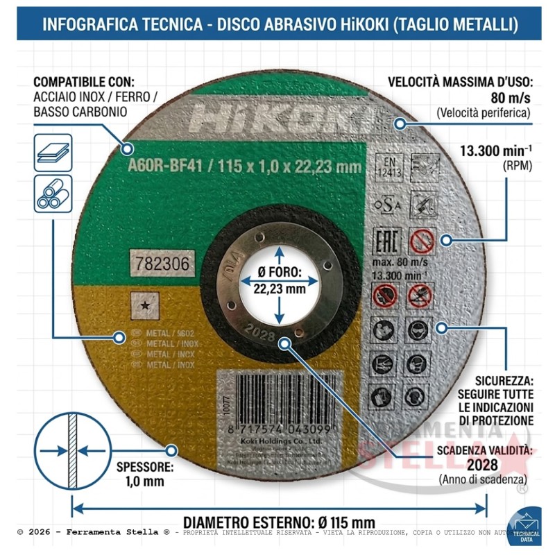 Disco Taglio HiKOKI 115x1.0 mm Inox Ferro | FerramentaStella.com