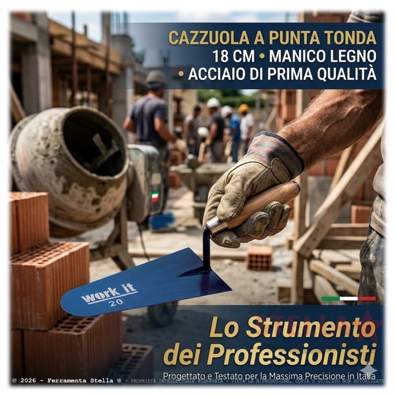 Cazzuola punta tonda marca ausonia manico legno  | ferramentastella.it