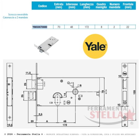 Serratura Infilare Yale 86500 INOX 2 Mandate | FerramentaStella.com