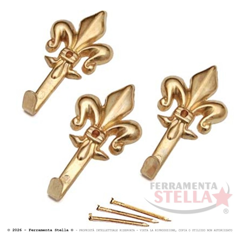 Gancio Quadro Giglio Ferro Oro 47 mm - 3 Pezzi | FerramentaStella.com