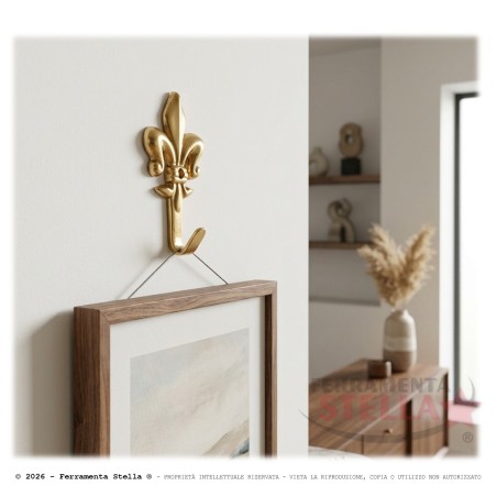 Gancio Quadro Giglio Ferro Oro 47 mm - 3 Pezzi | FerramentaStella.com