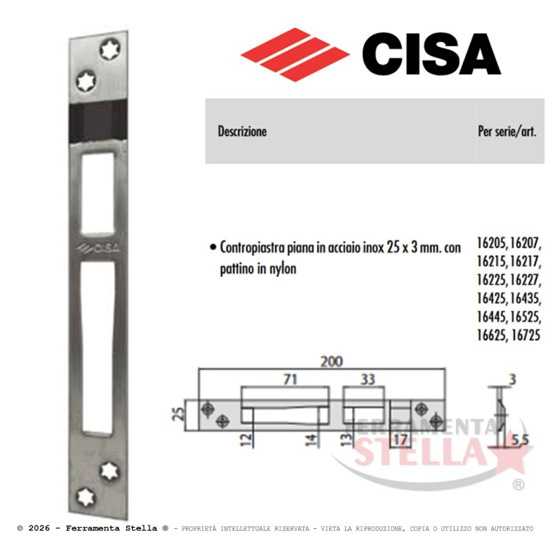 Contropiastra cisa 06462.01.0 serratura cisa | ferramentastella.it